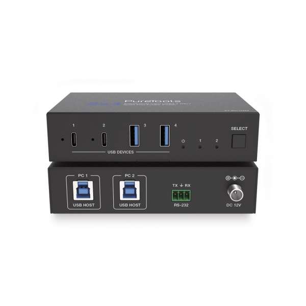 PureTools - 2x4 USB3.2 Gen1 Switch - 5Gbps - Dual Input USB3.2 Gen1 Quad Port ProAV Switch