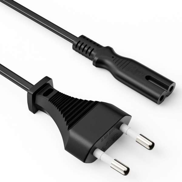 Netzkabel - Euro Stecker gerade auf IEC Buchse (C7) gerade. Schwarz. 5,00m