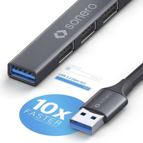 sonero USB 3.2 Gen1x1 Hub - 4 Port mit USB-A Stecker - 0,50m - Space Grey