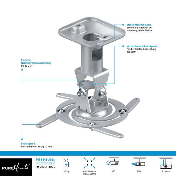 PureMounts® Projektor Halterung Spider Plus Silber