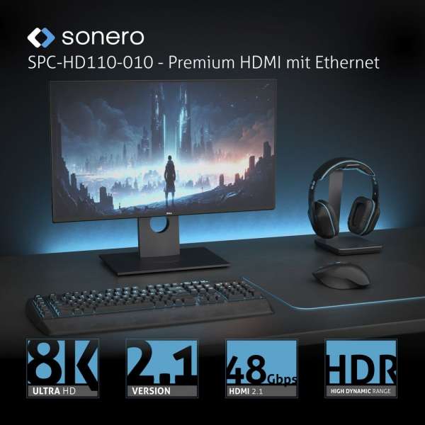 HDMI auf HDMI Kabel - 8K60 - grau/blau - 3,00m