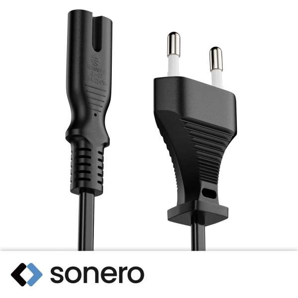 Netzkabel - Euro Stecker gerade auf IEC Buchse (C7) gerade. Schwarz. 2,00m