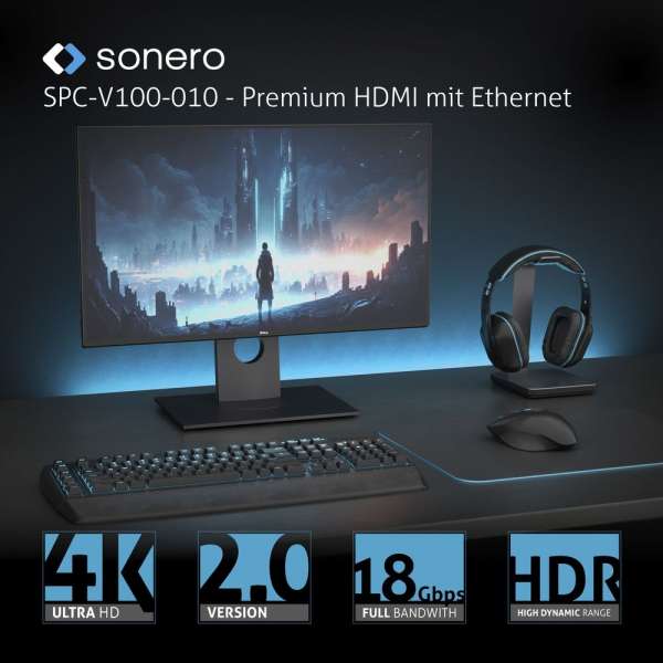 USB-C auf HDMI Kabel - 4K60, 18Gbps - grau/schwarz - 2,00m