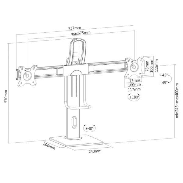 PureMounts® Duale Monitor Halterung, VESA 75x75/100x100, schwarz