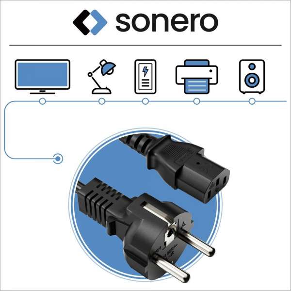 Netzkabel - Schutzkontakt Stecker gerade auf IEC Buchse (C13) gerade. Schwarz. 5,00m