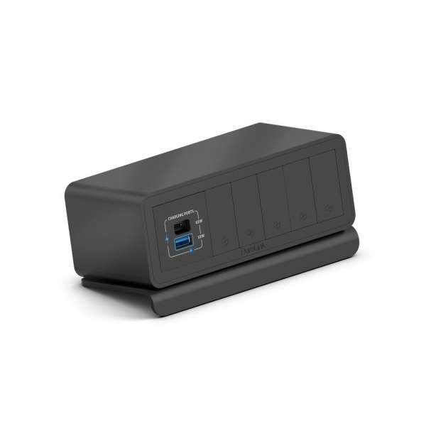 mediahub2 - 7 -Slot, freistehend, On-Table Design - schwarzes Gehäuse und mattschwarze Module. 65W PD-Modul + 5 Leerplätze. Buchse - Keine AC-Buchse. Stecker - Wieland GST18