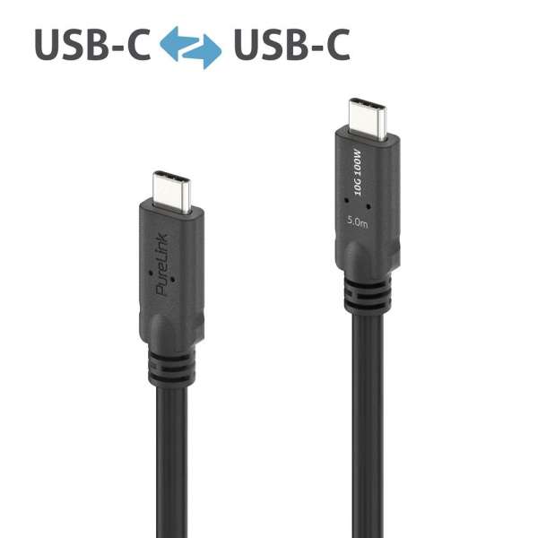 USB-C auf USB-C Kabel mit E-marker USB 3.2 Gen1x2 10Gbps, 100W - PureInstall 5.00m