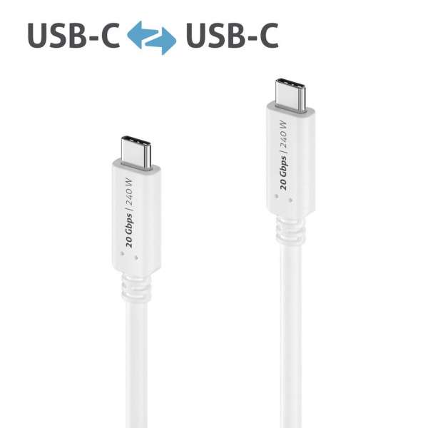 USB-C auf USB-C Kabel - USB4 Gen 2x2, 5A, EPR 240W, 20G, DP Alt Mode - iSerie - weiß - 1,00m