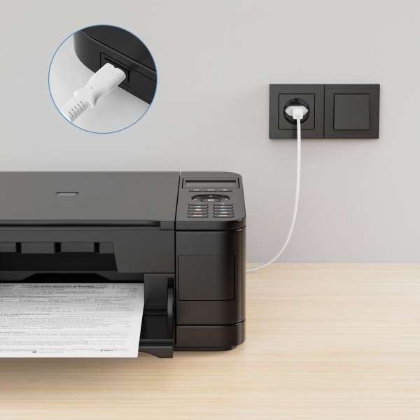 Netzkabel - Euro Stecker gerade auf IEC Buchse (C7) gerade. Weiß. 1,00m