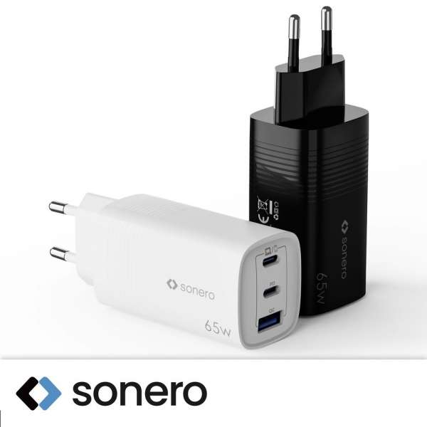 sonero USB-C & USB-A Ladegerät - 3 Port - 65W PD - schwarz
