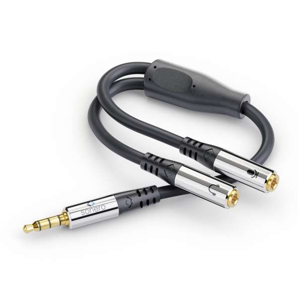 sonero 3,5mm (4pin) auf 2x 3,5mm Kopfhörer Adapter Kabel 0,25m