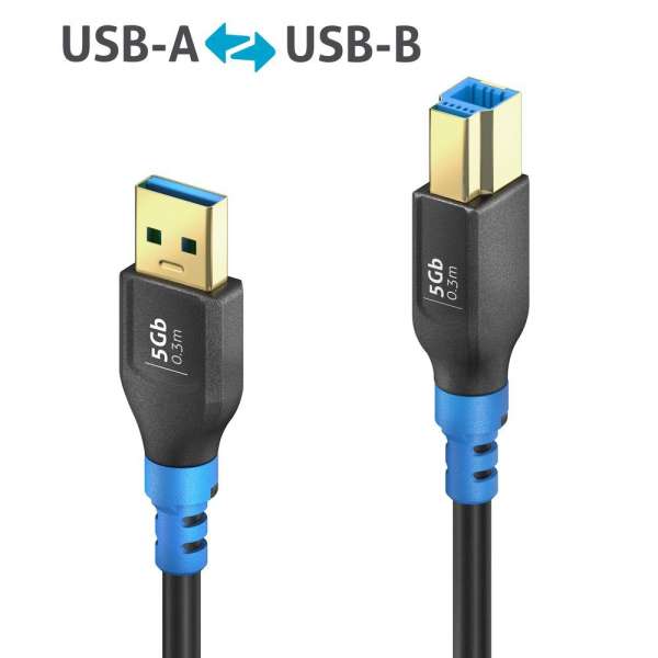 FlexInstall USB-A auf USB-B Kabel USB 3.2 Gen1x1 5Gbps 0.30m