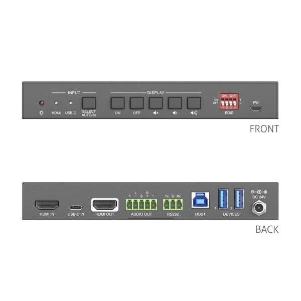 PureTools - 2x1 Telekonferenz Switcher USB C und HDMI Eingang und HDMI Ausgang, 4K (60Hz 4:4:4), USB-C Aufladung bis zu 40Wmit 2 Ports USB Hub und Aud