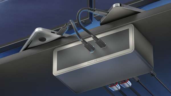 mediahub2 - USB-C Docking Station, freistehend, Tischmodell - space grey Gehäuse und matt-schwarze Module.