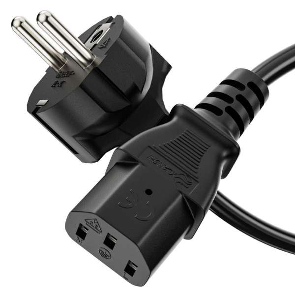 Netzkabel - Schutzkontakt Stecker gerade auf IEC Buchse (C13) gerade. Schwarz. 5,00m