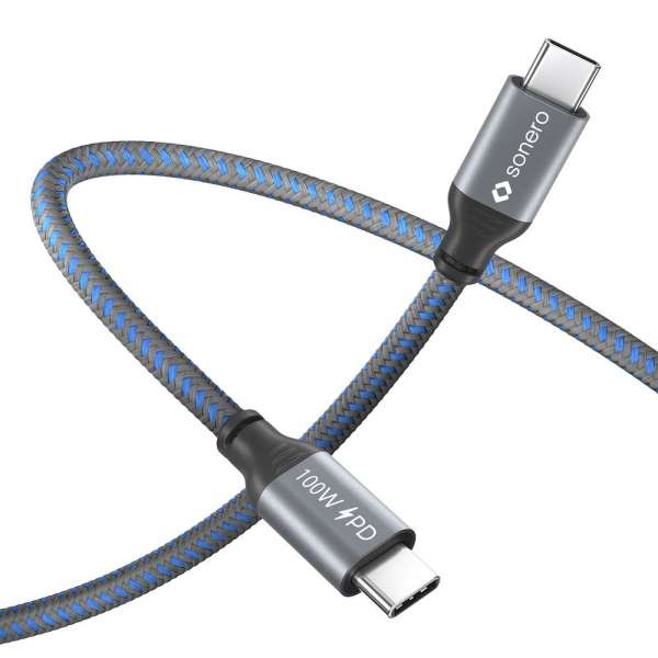 USB-C auf USB-C Ladekabel - USB 2.0, 100W PD - grau/blau - 0,50m