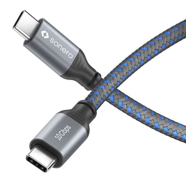 USB-C auf USB-C Kabel - 3.2 Gen 2, 10Gbps, 100W PD, DP Alt Mode - grau/blau - 1,00m
