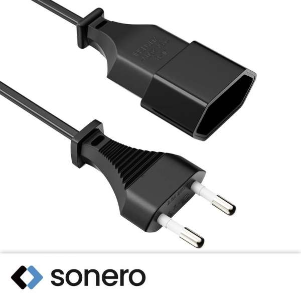Netzkabel Verlängerung - Euro Stecker gerade auf Euro Buchse gerade. Schwarz. 10,0m