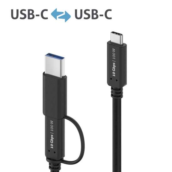 USB-C auf USB-C Kabel mit USB-A Aufsatz - 3.2 Gen 2x1, 5A, 10G, DP Alt Mode - iSerie - schwarz - 1,00m