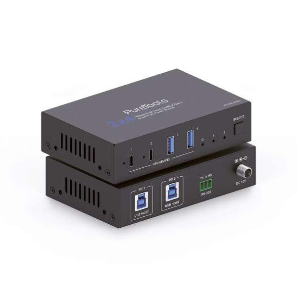 PureTools - 2x4 USB3.2 Gen1 Switch - 5Gbps - Dual Input USB3.2 Gen1 Quad Port ProAV Switch