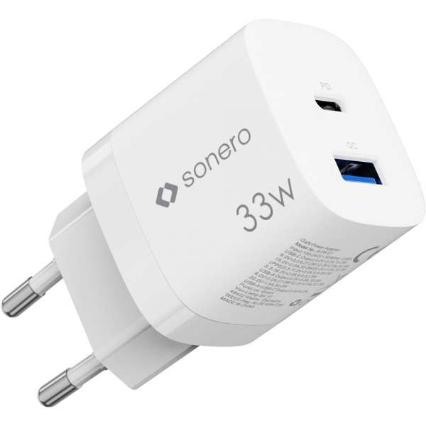 sonero USB-C & USB-A GaN Ladegerät - 2 Port - 33W PD - weiß