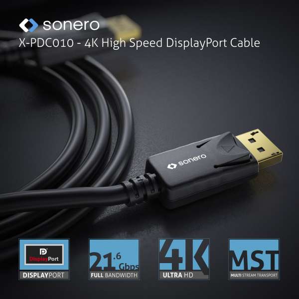 Sonero DisplayPort 1.2v Kabel, 4K60, 30AWG, schwarz, 3,00m