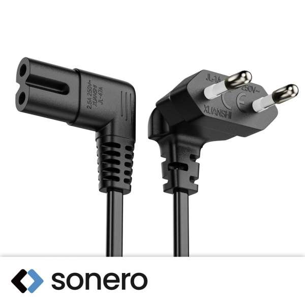 Netzkabel - Euro Stecker 90° auf IEC Buchse (C7) 90° - 0.50m - schwarz