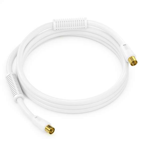 Sonero Antennenkabel IEC Stecker /IEC Buchse mit Ferrite 7,50m, weiß