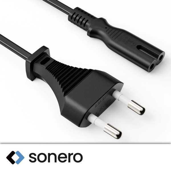 Netzkabel - Euro Stecker gerade auf IEC Buchse (C7) gerade. Schwarz. 5,00m