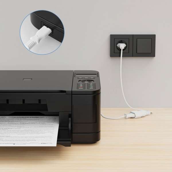 Netzkabel Verlängerung - Euro Stecker gerade auf Euro Buchse gerade. Weiß. 10,0m