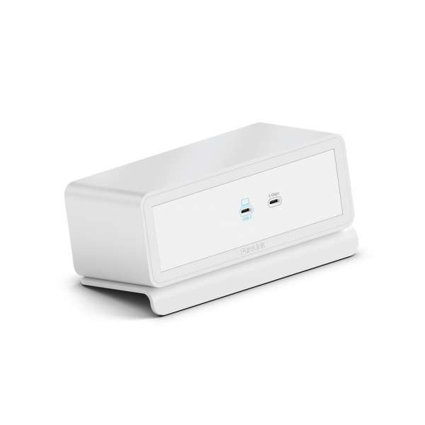 mediahub2 - USB-C Docking Station, freistehend, Tischmodell - weißes Gehäuse und matt-weiße Module.