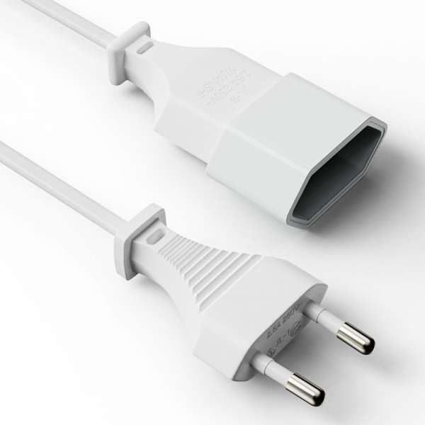 Netzkabel Verlängerung - Euro Stecker gerade auf Euro Buchse gerade. Weiß. 3,00m