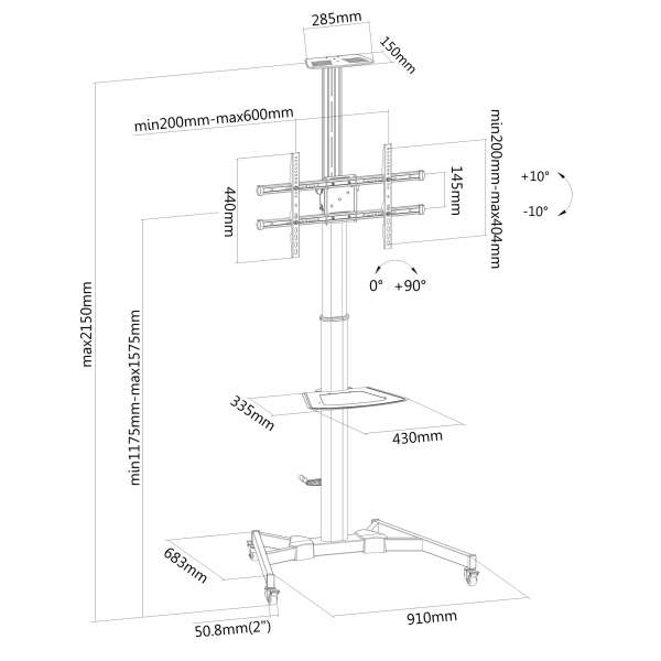 PureMounts® TV Standfuß mobil - Single Display bis 70"