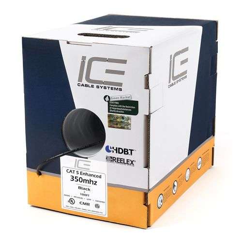 ICE Cable - Cat.5e Kabel, 350MHz, UTP, 24AWG, SBC, HDBaseT, 305m Pulloutbox, Farbe: schwarz