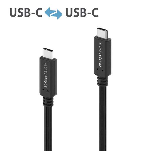USB-C auf USB-C Kabel - USB4 Gen 2x2, 5A, EPR 240W, 20G, DP Alt Mode - iSerie - schwarz - 1,00m
