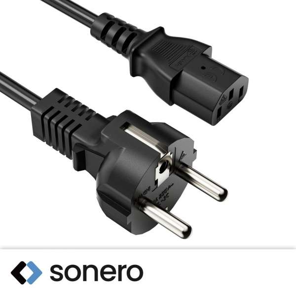 Netzkabel - Schutzkontakt Stecker gerade auf IEC Buchse (C13) gerade. Schwarz. 5,00m