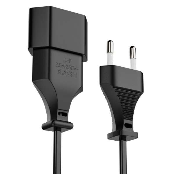 Netzkabel Verlängerung - Euro Stecker gerade auf Euro Buchse gerade. Schwarz. 5,00m