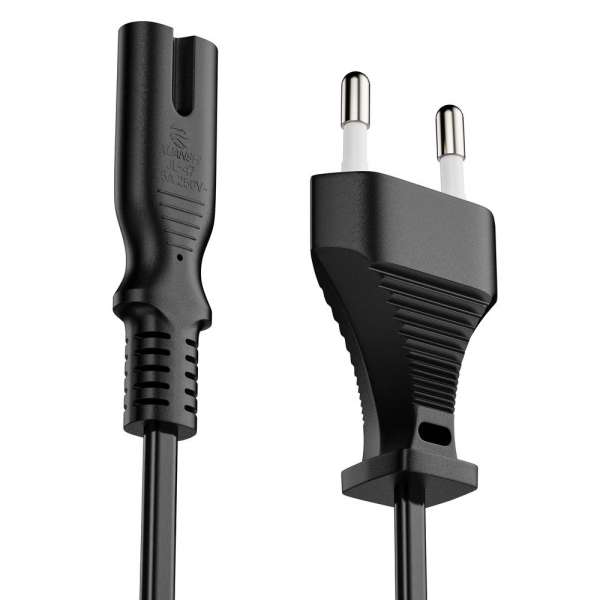 Netzkabel - Euro Stecker gerade auf IEC Buchse (C7) gerade. Schwarz. 1,00m