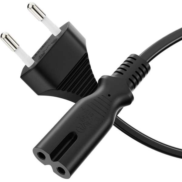 Netzkabel - Euro Stecker gerade auf IEC Buchse (C7) gerade. Schwarz. 2,00m