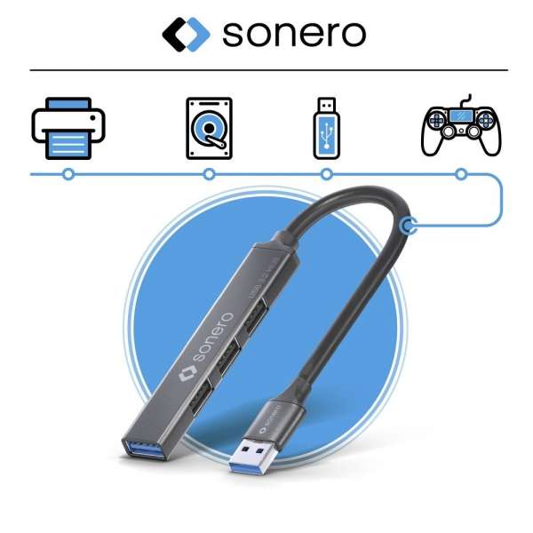sonero USB 3.2 Gen1x1 Hub - 4 Port mit USB-A Stecker - 0,50m - Space Grey