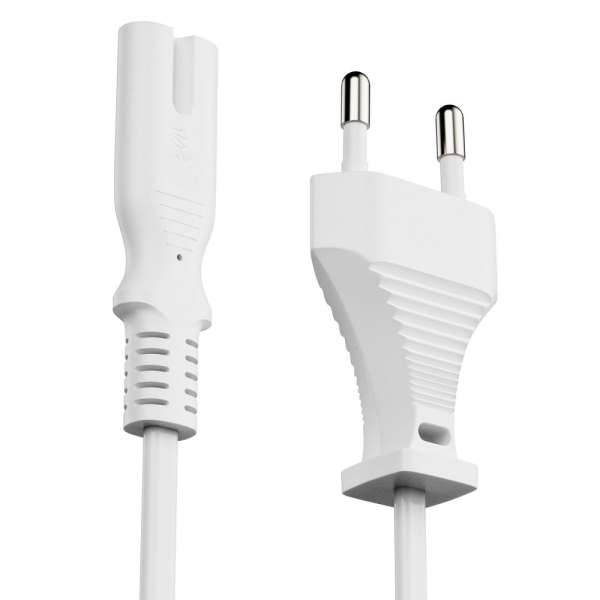 Netzkabel - Euro Stecker gerade auf IEC Buchse (C7) gerade. Weiß. 3,00m