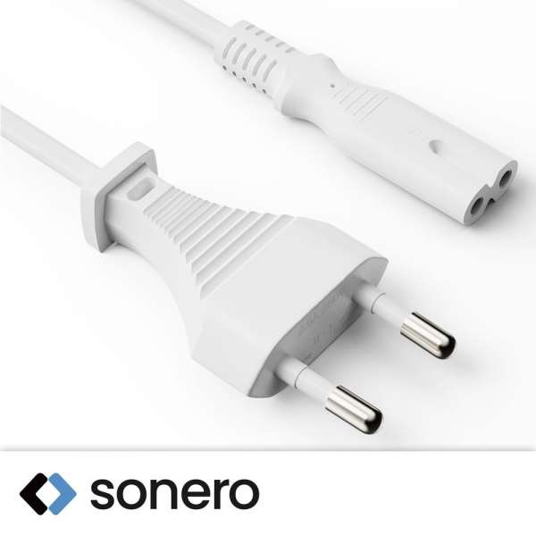 Netzkabel - Euro Stecker gerade auf IEC Buchse (C7) gerade. Weiß. 1,00m