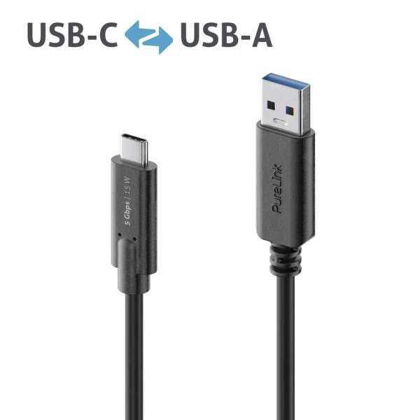 USB-C auf USB-A Kabel - 3.1 Gen 1, 3A/5V/15W, 5G - iSerie - schwarz - 0,50m
