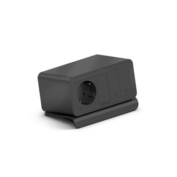 mediahub2 - 5 -Slot, freistehend, On-Table Design - schwarzes Gehäuse und mattschwarze Module. 1 Steckdose + 3 Leerplätze. Buchse - DE. Stecker - Wieland GST18