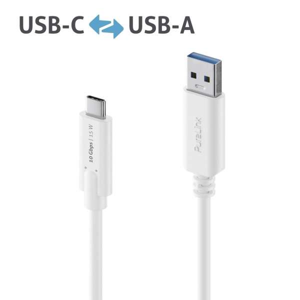 USB-C auf USB-A Kabel - 3.1 Gen 2, 3A/5V/15W, 10G - iSerie - weiß - 0,50m