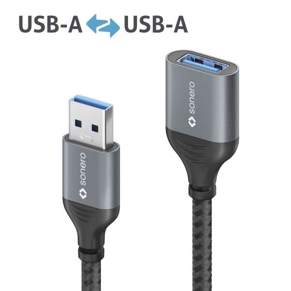 sonero USB 3.0 Kabel - A/A Verlängerung - Aluminium - space grey/schwarz - 3,00m