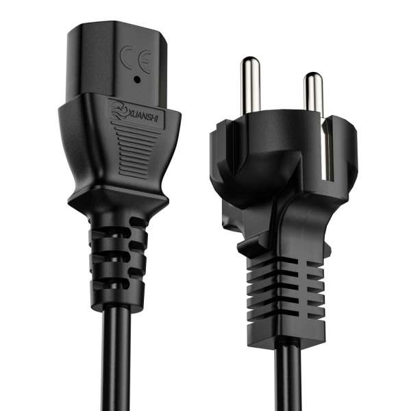 Netzkabel - Schutzkontakt Stecker gerade auf IEC Buchse (C13) gerade. Schwarz. 5,00m