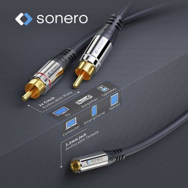 sonero 2x Cinch auf 3,5mm Audio Adapter Kabel 0,25m