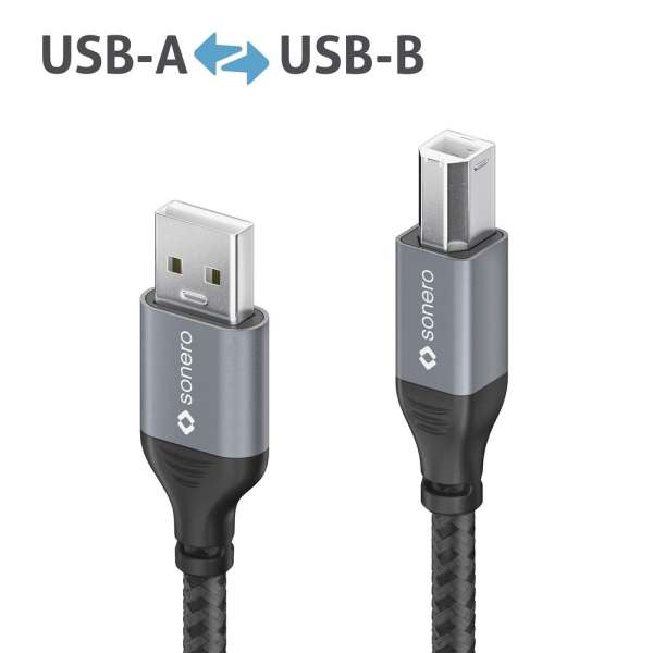 sonero USB 2.0 Kabel - A/B - Aluminium - space grey/schwarz - 1,00m