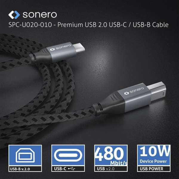sonero USB 2.0 Kabel - C/B - Aluminium - space grey/schwarz - 1,00m